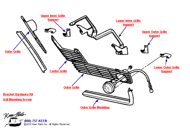 Grille &amp; Supports Diagram for a 1994 Corvette