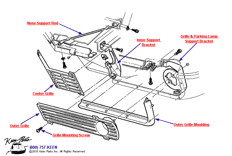 Grille &amp; Supports Diagram for a 1994 Corvette