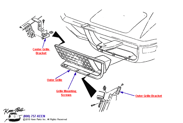 Outer Grille &amp; Supports Diagram for a 1992 Corvette