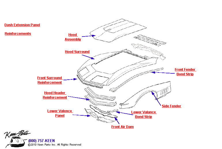 Front Body Diagram for a 1955 Corvette