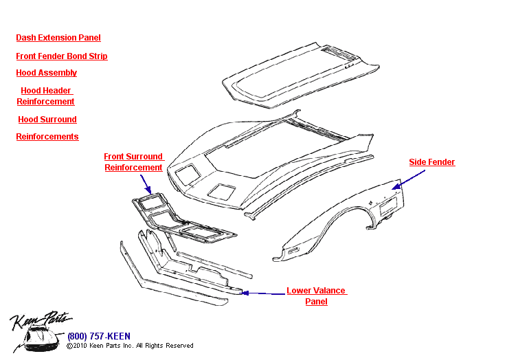 Front Body Diagram for a 1961 Corvette
