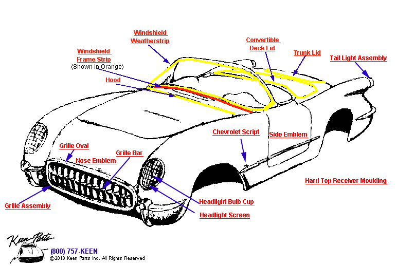 Weatherstrips Diagram for a 1969 Corvette