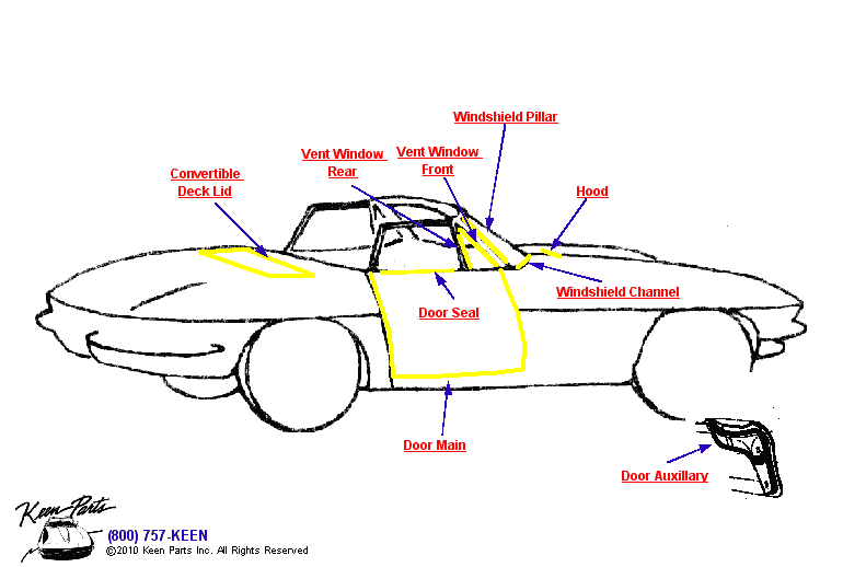 Convertible Weatherstrips Diagram for a 2004 Corvette