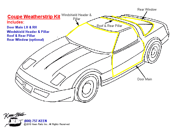 Coupe Body Weatherstrip Kit Diagram for a 2023 Corvette