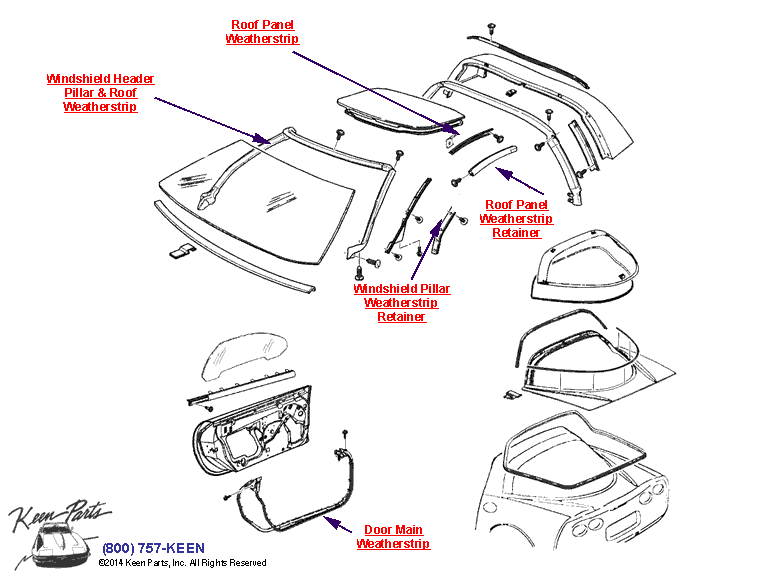 Coupe Weatherstrips Diagram for a 1997 Corvette