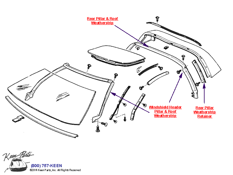 Coupe Roof and Windshield Diagram for a 1995 Corvette