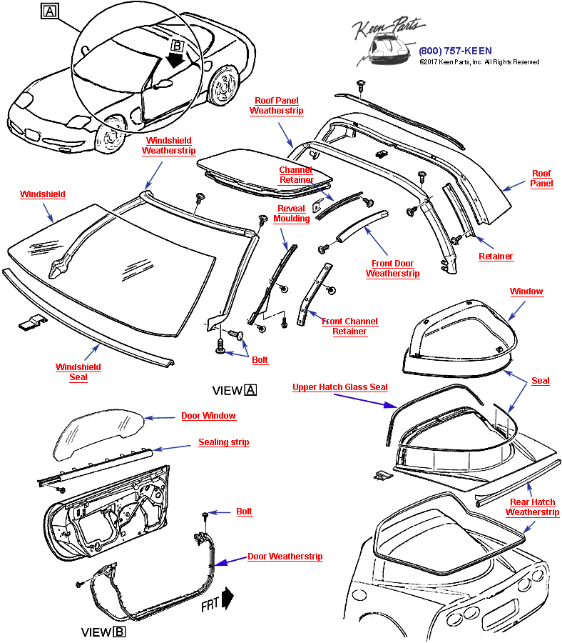 Weatherstrips and Glass- Coupe Diagram for a 1964 Corvette