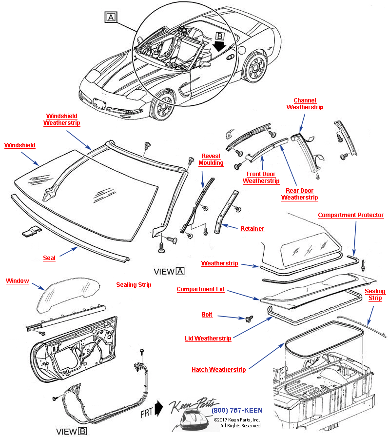 Weatherstrips and Glass- Convertible Diagram for a 2007 Corvette