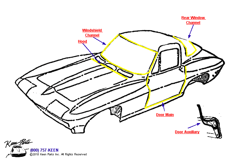 Coupe Weatherstrips Diagram for a C2 Corvette