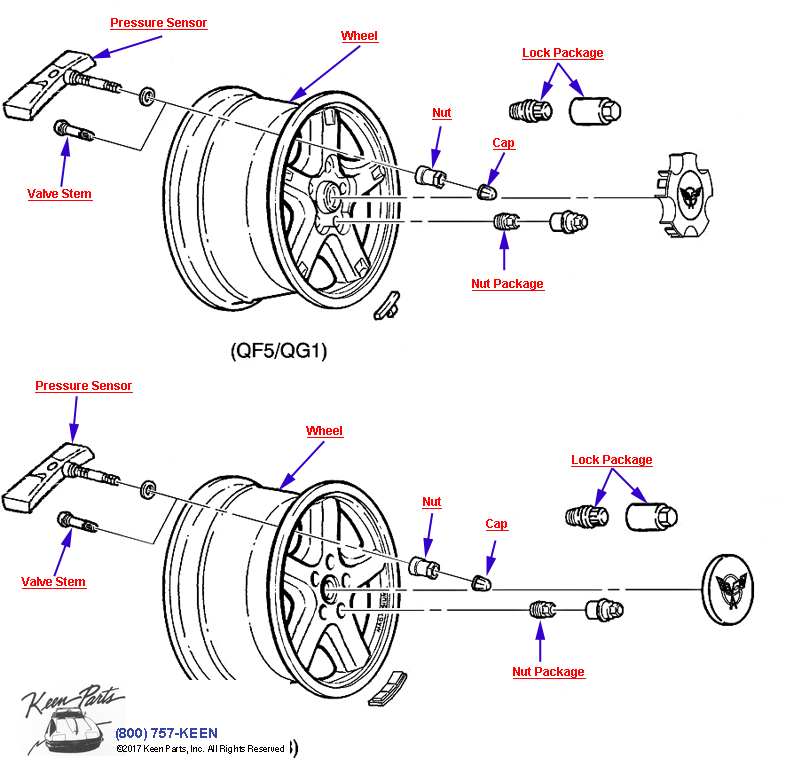 Wheels and Tire Pressure Sensors Diagram for a 1981 Corvette
