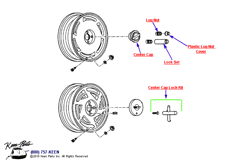 Wheels &amp; Center Caps Diagram for a 2000 Corvette