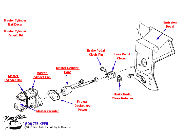 Master Cylinder without Power Brakes Diagram for a 1971 Corvette
