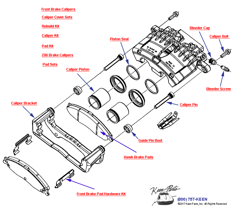 Brake Caliper- Front Diagram for a 2011 Corvette