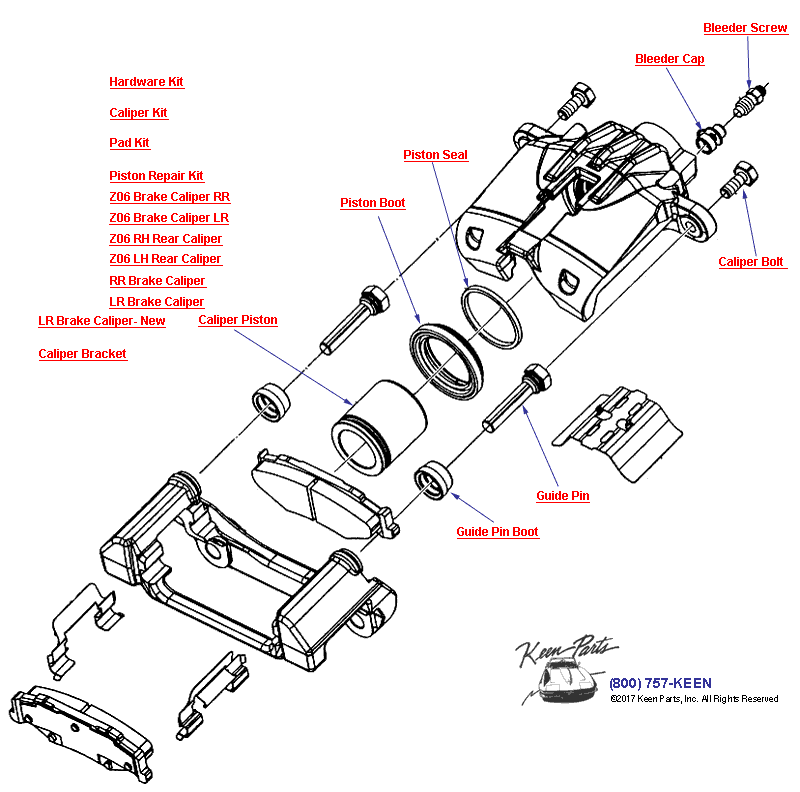 Brake Caliper- Rear Diagram for a 2004 Corvette