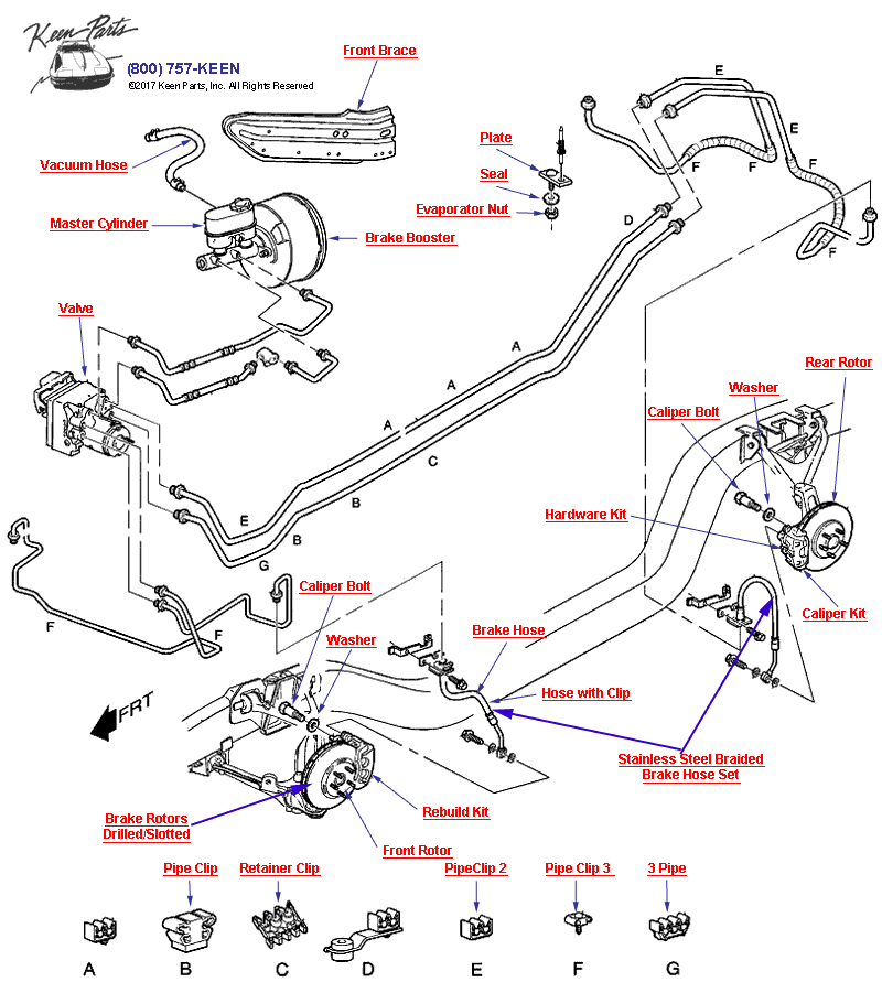 Brake Hoses &amp; Pipes- NOT Active Handling Diagram for a 1954 Corvette
