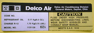 Corvette AC Delco Compressor Decal (Code 1131129)